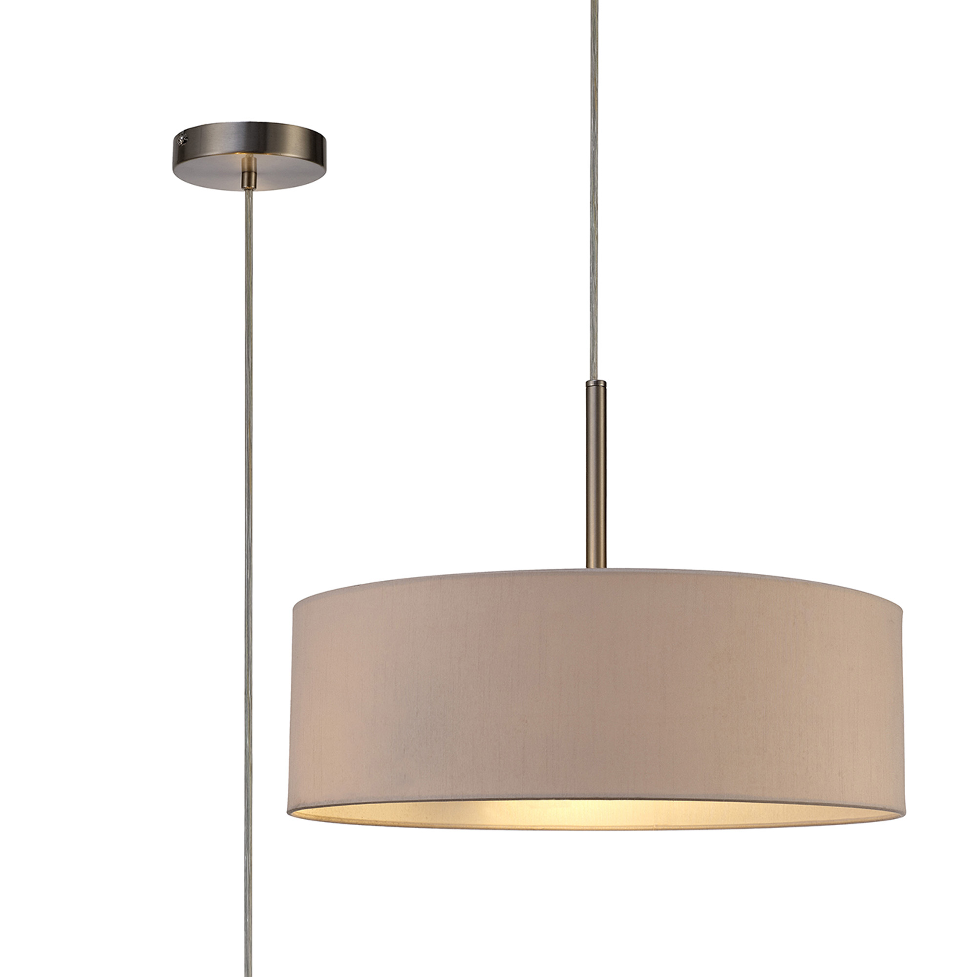 DK0717  Baymont 45cm 3 Light Pendant Satin Nickel, Nude Beige/Moonlight